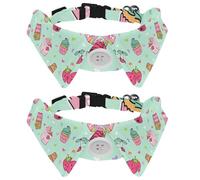 2 Pack Dog Collar with Bowtie and Bell, Cute Pastel Foods Cupcake Patches Heart Pattern Adjustable Lapel Design Cat Bow Tie Collar for Small Pets