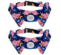 2 Pack Dog Collar with Bowtie and Bell, Cute Pigs Night Sky with Moon Clouds and Stars Pattern Adjustable Lapel Design Cat Bow Tie Collar for Small Pets