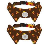 2 Pack Dog Collar with Bowtie and Bell, Cute Pizza Slice with Tomatoes and Salami Pattern Adjustable Lapel Design Cat Bow Tie Collar for Small Pets