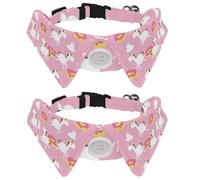 2 Pack Dog Collar with Bowtie and Bell, Cute Rainbow Unicorn Dontus Pattern Adjustable Lapel Design Cat Bow Tie Collar for Small Pets