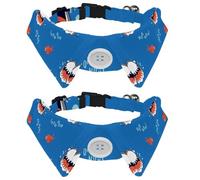 2 Pack Dog Collar with Bowtie and Bell, Cute Shark Fish Happy Laugh Pattern Adjustable Lapel Design Cat Bow Tie Collar for Small Pets