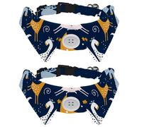 2 Pack Dog Collar with Bowtie and Bell, Cute Sleeping Giraffe Starry Sky Pattern Adjustable Lapel Design Cat Bow Tie Collar for Small Pets