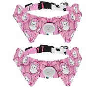 2 Pack Dog Collar with Bowtie and Bell, Cute White Cats Pink Pattern Adjustable Lapel Design Cat Bow Tie Collar for Small Pets