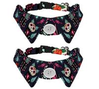 2 Pack Dog Collar with Bowtie and Bell, Day of the Dead Halloween Cats Adjustable Lapel Design Cat Bow Tie Collar for Small Pets