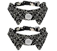 2 Pack Dog Collar with Bowtie and Bell, Day of the Dead Skulls Pattern Adjustable Lapel Design Cat Bow Tie Collar for Small Pets