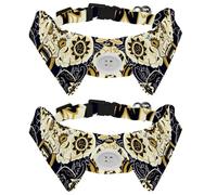2 Pack Dog Collar with Bowtie and Bell, Day of the Dead Sugar Skull Indian Elephant Floral Pattern Adjustable Lapel Design Cat Bow Tie Collar for Small Pets