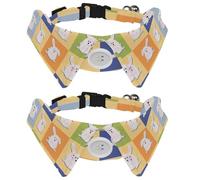 2 Pack Dog Collar with Bowtie and Bell, Different Rabbit Moods Pattern Adjustable Lapel Design Cat Bow Tie Collar for Small Pets