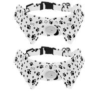 2 Pack Dog Collar with Bowtie and Bell, Dog Paw Footprint Bone Illustration Pattern Adjustable Lapel Design Cat Bow Tie Collar for Small Pets