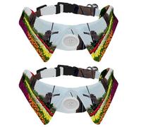 2 Pack Dog Collar with Bowtie and Bell, Dutch Windmill with Tulips Adjustable Lapel Design Cat Bow Tie Collar for Small Pets