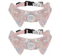 2 Pack Dog Collar with Bowtie and Bell, Fairy Animals Birds Horse Fish Pattern Adjustable Lapel Design Cat Bow Tie Collar for Small Pets