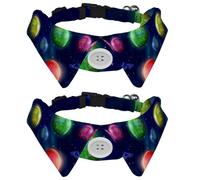 2 Pack Dog Collar with Bowtie and Bell, Fantastic Space Planets Moons Pattern Adjustable Lapel Design Cat Bow Tie Collar for Small Pets