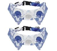 2 Pack Dog Collar with Bowtie and Bell, Fantasy Unicorn Cloud Mandala Blue White Pattern Adjustable Lapel Design Cat Bow Tie Collar for Small Pets