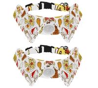 2 Pack Dog Collar with Bowtie and Bell, Fast Food Pizza Hamburg Hot Dog Pattern Adjustable Lapel Design Cat Bow Tie Collar for Small Pets