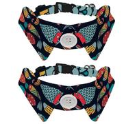 2 Pack Dog Collar with Bowtie and Bell, Fishes Undersea World Colorful Pattern Adjustable Lapel Design Cat Bow Tie Collar for Small Pets