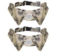 2 Pack Dog Collar with Bowtie and Bell, Floral Flowers Pansies and Butterflies Pattern Adjustable Lapel Design Cat Bow Tie Collar for Small Pets