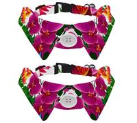 2 Pack Dog Collar with Bowtie and Bell, Floral Orchid Flowers with Bird Butterflies Adjustable Lapel Design Cat Bow Tie Collar for Small Pets