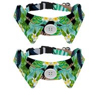 2 Pack Dog Collar with Bowtie and Bell, Floral Parrot Painting Adjustable Lapel Design Cat Bow Tie Collar for Small Pets