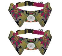 2 Pack Dog Collar with Bowtie and Bell, Flowers Ornate Zentangle Texture Adjustable Lapel Design Cat Bow Tie Collar for Small Pets