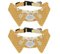 2 Pack Dog Collar with Bowtie and Bell, Flowing Ice Cream Wafer Cookie Pattern Adjustable Lapel Design Cat Bow Tie Collar for Small Pets