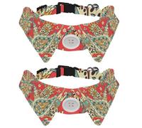 2 Pack Dog Collar with Bowtie and Bell, Flying Paired Cranes Rising Sun Pattern Adjustable Lapel Design Cat Bow Tie Collar for Small Pets