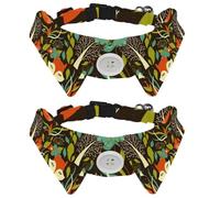 2 Pack Dog Collar with Bowtie and Bell, Forest Flowers Floral Fox Animals Pattern Adjustable Lapel Design Cat Bow Tie Collar for Small Pets