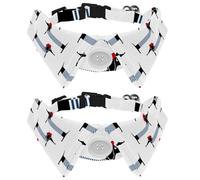 2 Pack Dog Collar with Bowtie and Bell, French Dog Cute Parisian Dachshund Pattern Adjustable Lapel Design Cat Bow Tie Collar for Small Pets