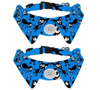 2 Pack Dog Collar with Bowtie and Bell, Funny Colorful Monsters Blue Pattern Adjustable Lapel Design Cat Bow Tie Collar for Small Pets