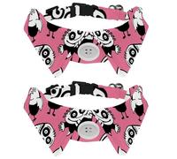 2 Pack Dog Collar with Bowtie and Bell, Funny Colorful Monsters Pink Pattern Adjustable Lapel Design Cat Bow Tie Collar for Small Pets