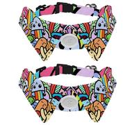 2 Pack Dog Collar with Bowtie and Bell, Funny Coloring Monsters Rainbow Pattern Adjustable Lapel Design Cat Bow Tie Collar for Small Pets