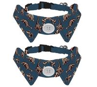2 Pack Dog Collar with Bowtie and Bell, Funny Sketchy Fossil Dinosaurs Pattern Adjustable Lapel Design Cat Bow Tie Collar for Small Pets