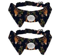 2 Pack Dog Collar with Bowtie and Bell, Funny Sloth on Tree Flowers Branch Pattern Adjustable Lapel Design Cat Bow Tie Collar for Small Pets