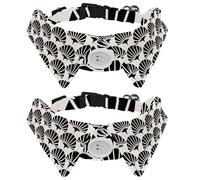 2 Pack Dog Collar with Bowtie and Bell, Geometric Flowers Fan Pattern Adjustable Lapel Design Cat Bow Tie Collar for Small Pets