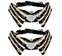 2 Pack Dog Collar with Bowtie and Bell, Golden Anchors on Black and White Striped Pattern Adjustable Lapel Design Cat Bow Tie Collar for Small Pets