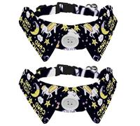2 Pack Dog Collar with Bowtie and Bell, Good Night Unicorn Moon Star Sleep Adjustable Lapel Design Cat Bow Tie Collar for Small Pets