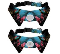 2 Pack Dog Collar with Bowtie and Bell, Graceful Peacock Adjustable Lapel Design Cat Bow Tie Collar for Small Pets