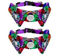 2 Pack Dog Collar with Bowtie and Bell, Graffiti Cartoon Bizarre Funky Adjustable Lapel Design Cat Bow Tie Collar for Small Pets