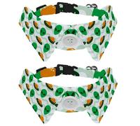 2 Pack Dog Collar with Bowtie and Bell, Green Alien UFO Invasion Spaceship Pattern Adjustable Lapel Design Cat Bow Tie Collar for Small Pets