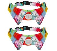 2 Pack Dog Collar with Bowtie and Bell, Halcyon Bird with Flowers Adjustable Lapel Design Cat Bow Tie Collar for Small Pets