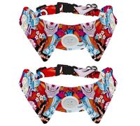 2 Pack Dog Collar with Bowtie and Bell, Hearts Skull Flowers and Butterflies Pattern Adjustable Lapel Design Cat Bow Tie Collar for Small Pets