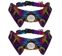 2 Pack Dog Collar with Bowtie and Bell, Indian Mandalas Paisley Dragonfly Sun Pattern Adjustable Lapel Design Cat Bow Tie Collar for Small Pets