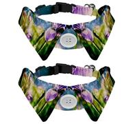 2 Pack Dog Collar with Bowtie and Bell, Iris Flower (3) Adjustable Lapel Design Cat Bow Tie Collar for Small Pets