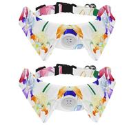 2 Pack Dog Collar with Bowtie and Bell, Iris Flower Adjustable Lapel Design Cat Bow Tie Collar for Small Pets