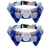 2 Pack Dog Collar with Bowtie and Bell, Iris Flower Adjustable Lapel Design Cat Bow Tie Collar for Small Pets