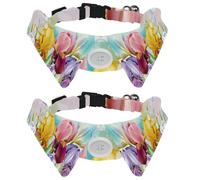 2 Pack Dog Collar with Bowtie and Bell, Iris Flower with Butterflies Adjustable Lapel Design Cat Bow Tie Collar for Small Pets