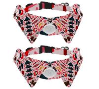 2 Pack Dog Collar with Bowtie and Bell, Japan Pagoda Torii Gate Mount Fuji Sushi Daruma Doll Pattern Adjustable Lapel Design Cat Bow Tie Collar for Small Pets
