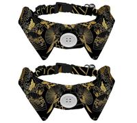2 Pack Dog Collar with Bowtie and Bell, Japanese Gold Fan Flower Unbrella Pattern Adjustable Lapel Design Cat Bow Tie Collar for Small Pets