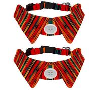 2 Pack Dog Collar with Bowtie and Bell, Japanese Shibori Rustic Watercolor Pattern Adjustable Lapel Design Cat Bow Tie Collar for Small Pets