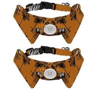 2 Pack Dog Collar with Bowtie and Bell, Jungle Flamingo and Palm Tree Adjustable Lapel Design Cat Bow Tie Collar for Small Pets