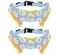 2 Pack Dog Collar with Bowtie and Bell, Kawaii Clouds Muzzle with Pink Cheeks and Winking Eyes Rainbows Pattern Adjustable Lapel Design Cat Bow Tie Collar for Small Pets