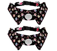2 Pack Dog Collar with Bowtie and Bell, Love Cupcake Pattern Adjustable Lapel Design Cat Bow Tie Collar for Small Pets